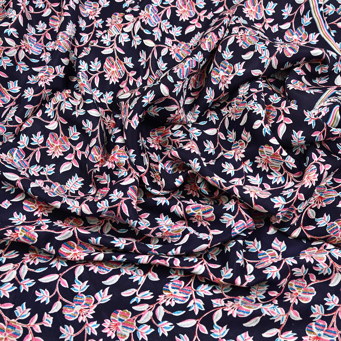 Indian Vintage Sari Blue Pure Silk Printed Saree Fabric 5yard Sewing Craft Fabric DressMaking Wrap Floral