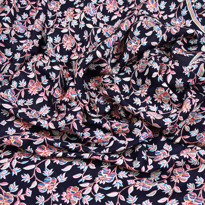 Indian Vintage Sari Blue Pure Silk Printed Saree Fabric 5yard Sewing Craft Fabric DressMaking Wrap Floral