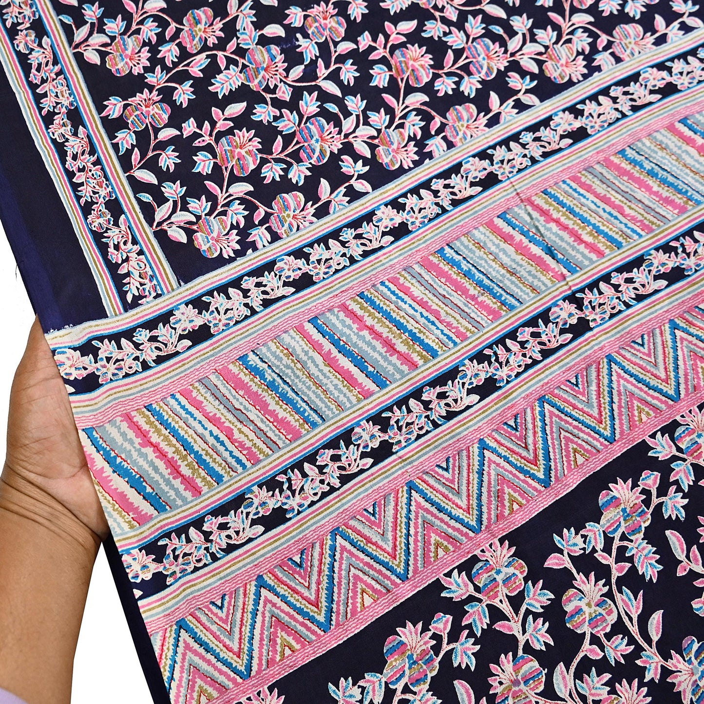 Indian Vintage Sari Blue Pure Silk Printed Saree Fabric 5yard Sewing Craft Fabric DressMaking Wrap Floral