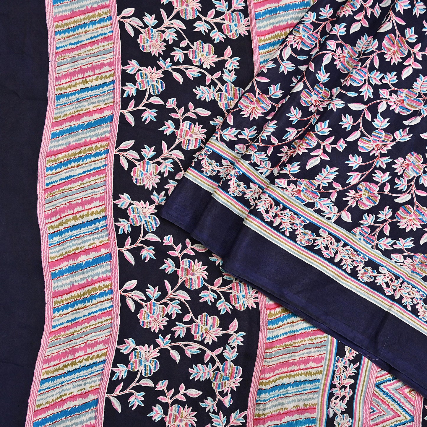 Indian Vintage Sari Blue Pure Silk Printed Saree Fabric 5yard Sewing Craft Fabric DressMaking Wrap Floral