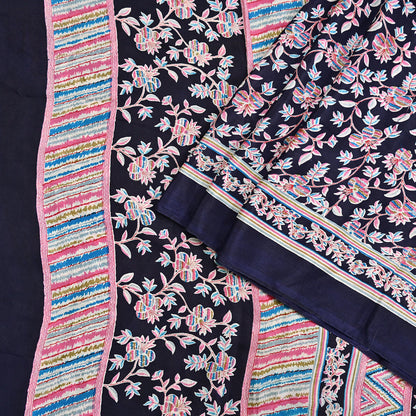 Indian Vintage Sari Blue Pure Silk Printed Saree Fabric 5yard Sewing Craft Fabric DressMaking Wrap Floral