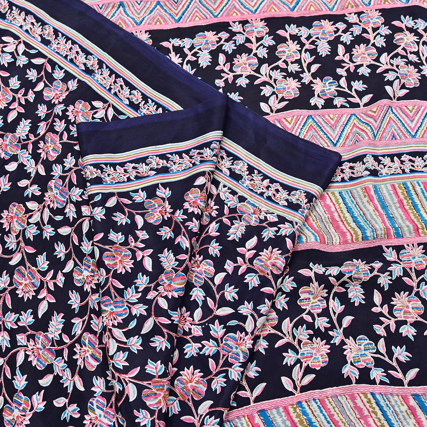 Indian Vintage Sari Blue Pure Silk Printed Saree Fabric 5yard Sewing Craft Fabric DressMaking Wrap Floral