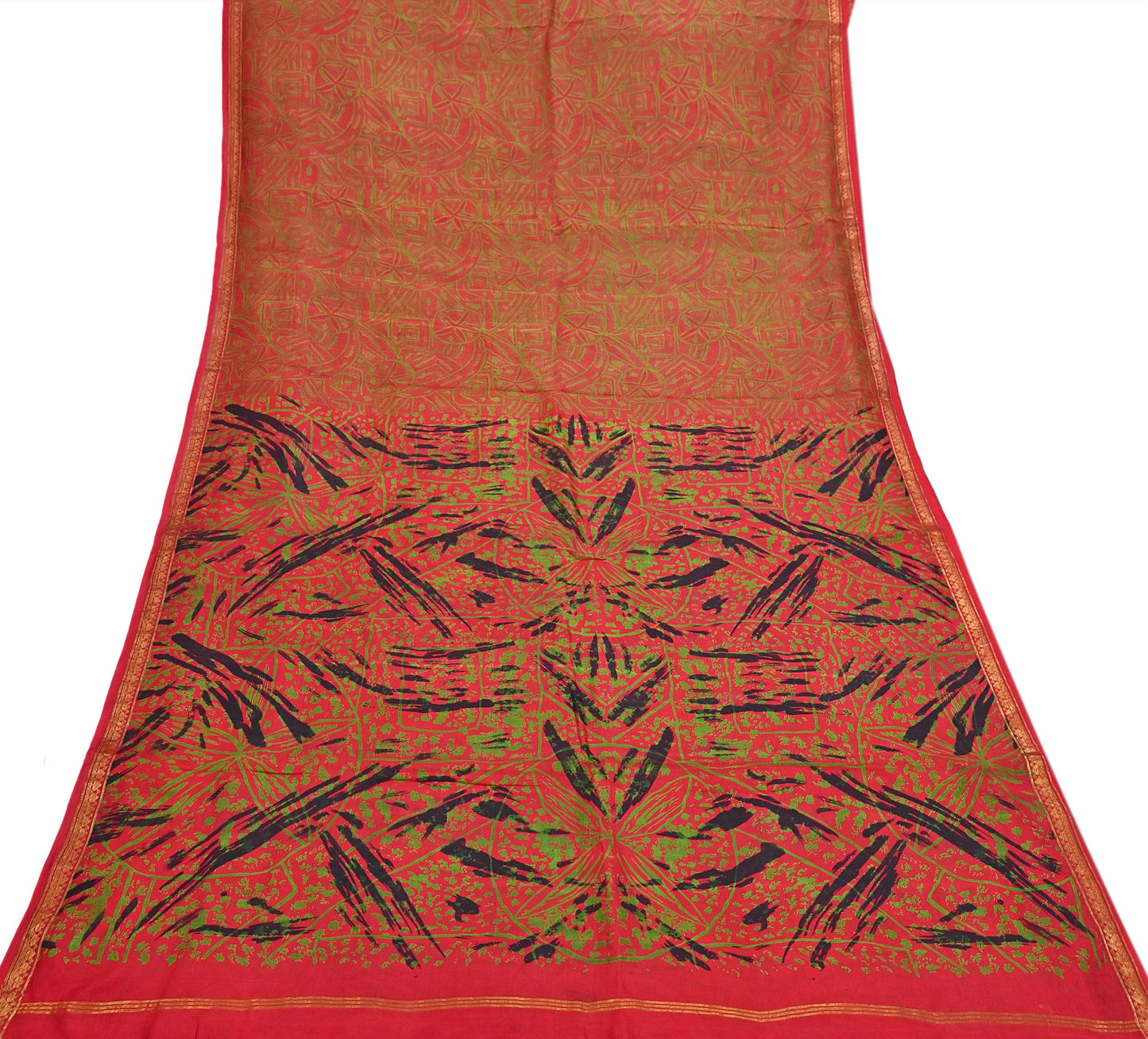 Indian Vintage Sari Red Printed Pure Silk Sarees 6yd Sewing Craft Fabric Soft Dress Making Upcycle Crafting Quilting Used Zari