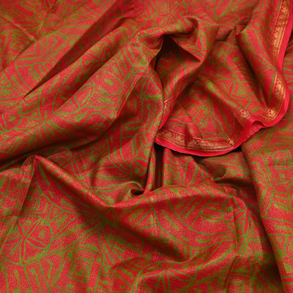 Indian Vintage Sari Red Printed Pure Silk Sarees 6yd Sewing Craft Fabric Soft Dress Making Upcycle Crafting Quilting Used Zari