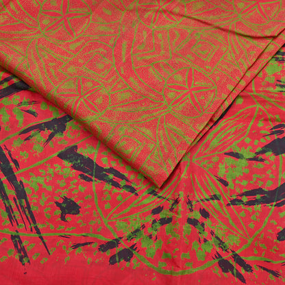 Indian Vintage Sari Red Printed Pure Silk Sarees 6yd Sewing Craft Fabric Soft Dress Making Upcycle Crafting Quilting Used Zari