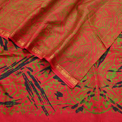 Indian Vintage Sari Red Printed Pure Silk Sarees 6yd Sewing Craft Fabric Soft Dress Making Upcycle Crafting Quilting Used Zari
