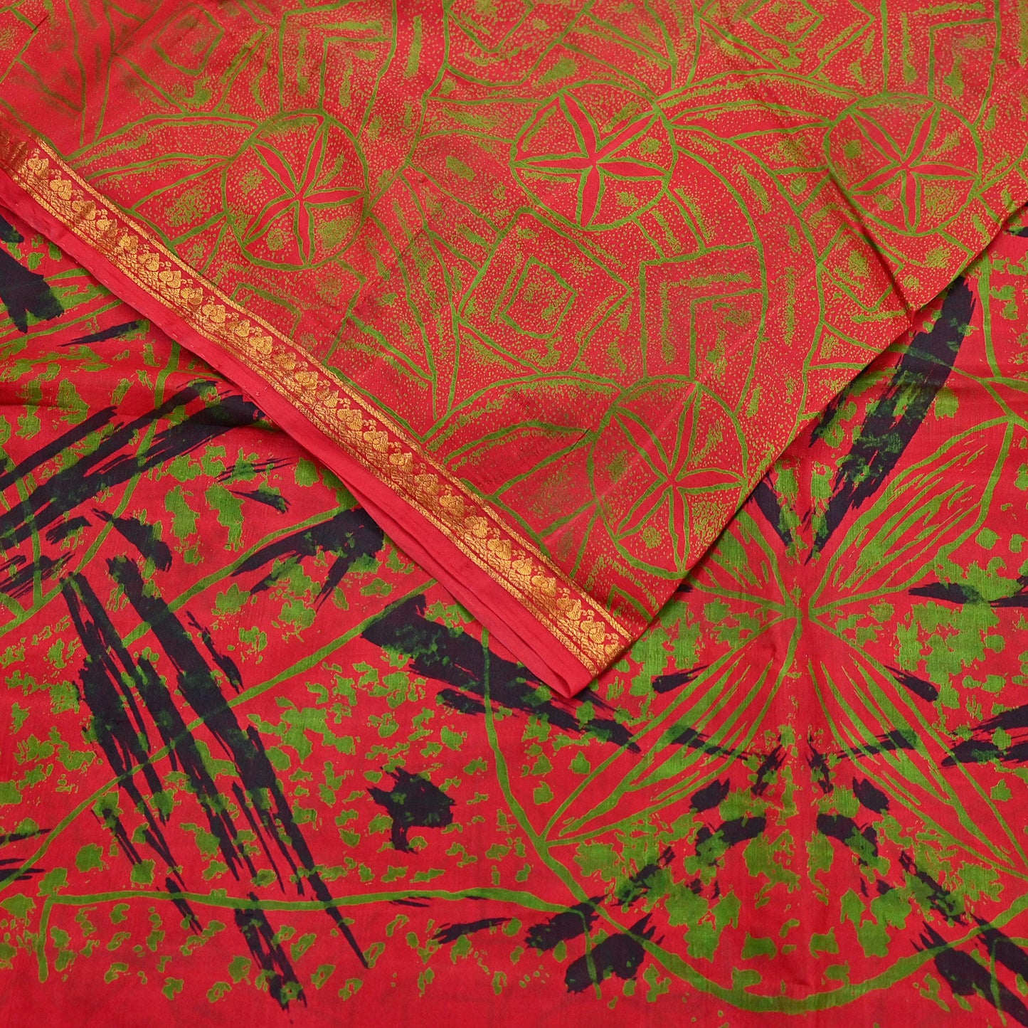 Indian Vintage Sari Red Printed Pure Silk Sarees 6yd Sewing Craft Fabric Soft Dress Making Upcycle Crafting Quilting Used Zari