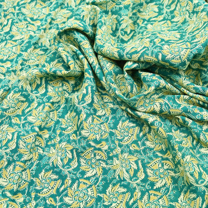 Indian Vintage Green Sarees Pure Cotton Block Printed Sari 5yd Sewing Craft Fabric DressMaking Soft Crafting Quilting Upcycle