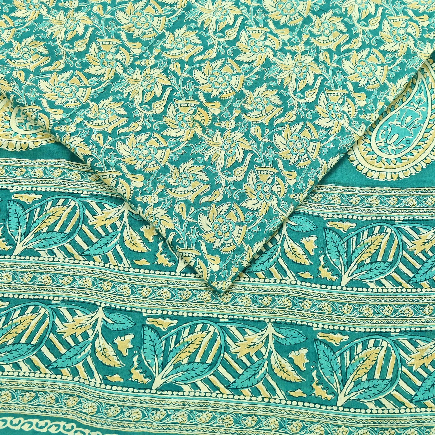 Indian Vintage Green Sarees Pure Cotton Block Printed Sari 5yd Sewing Craft Fabric DressMaking Soft Crafting Quilting Upcycle