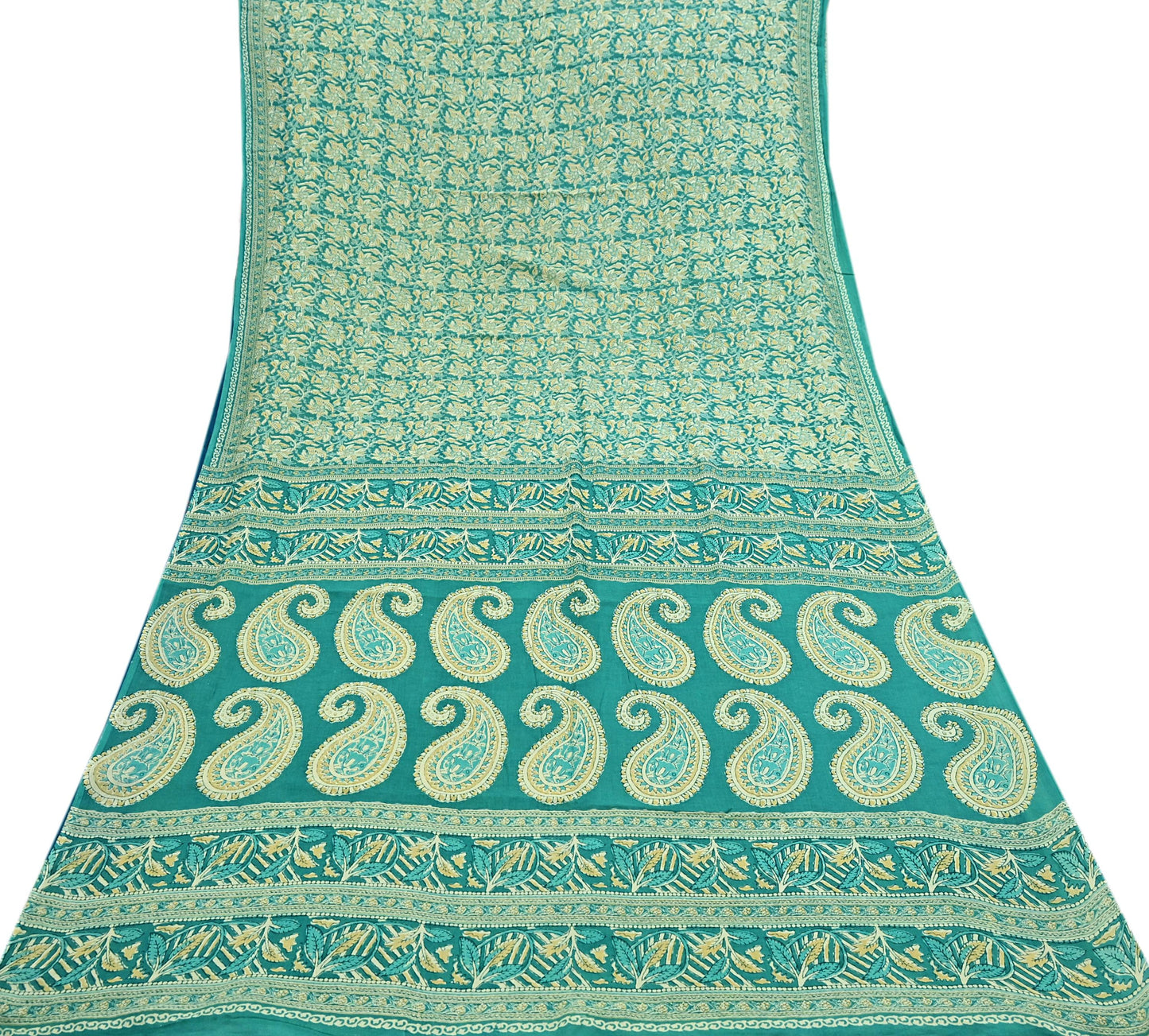 Indian Vintage Green Sarees Pure Cotton Block Printed Sari 5yd Sewing Craft Fabric DressMaking Soft Crafting Quilting Upcycle