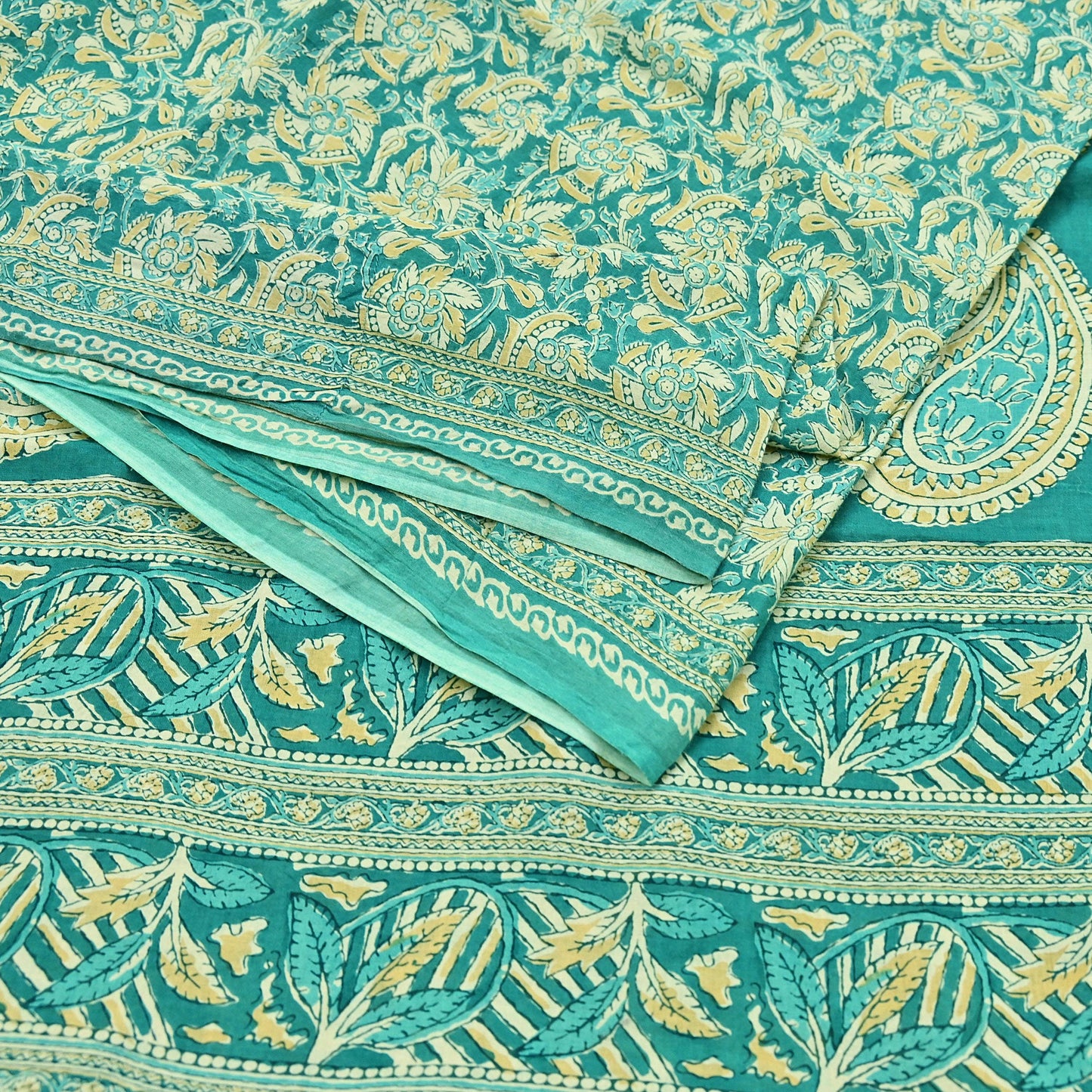 Indian Vintage Green Sarees Pure Cotton Block Printed Sari 5yd Sewing Craft Fabric DressMaking Soft Crafting Quilting Upcycle