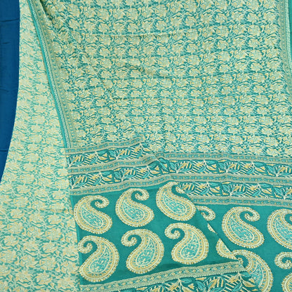 Indian Vintage Green Sarees Pure Cotton Block Printed Sari 5yd Sewing Craft Fabric DressMaking Soft Crafting Quilting Upcycle