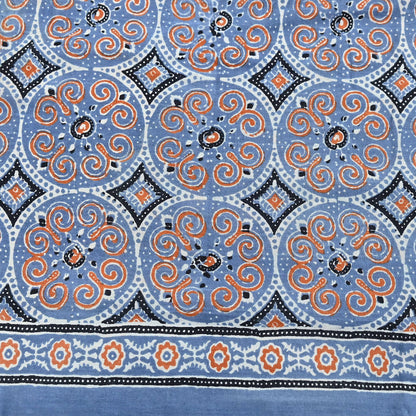 Indian Vintage Sari Blue & Black pure cotton Ajrakh Print Saree 6Yd Fabric Floral Soft Ethnic Upcycle Crafting Dress making