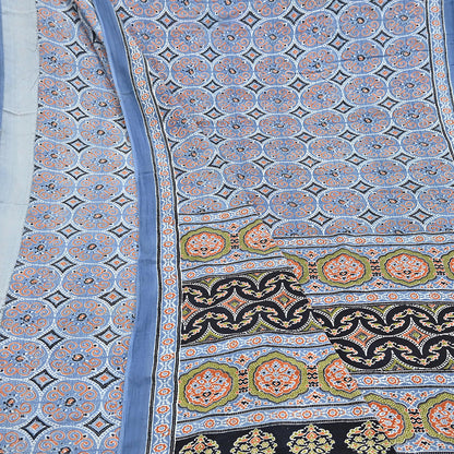 Indian Vintage Sari Blue & Black pure cotton Ajrakh Print Saree 6Yd Fabric Floral Soft Ethnic Upcycle Crafting Dress making