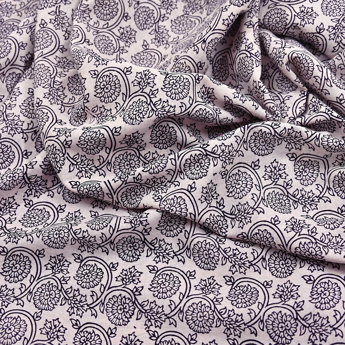 Indian Vintage Sari Cream & Black Pure Chanderi Cotton Hand Block Printed Sarees 5Yd Craft Fabric Soft Sewing Sarong Dress Making Quilting