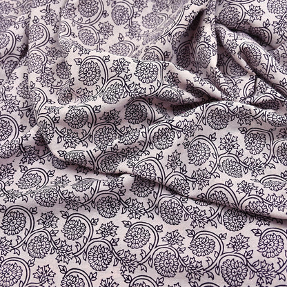 Indian Vintage Sari Cream & Black Pure Chanderi Cotton Hand Block Printed Sarees 5Yd Craft Fabric Soft Sewing Sarong Dress Making Quilting