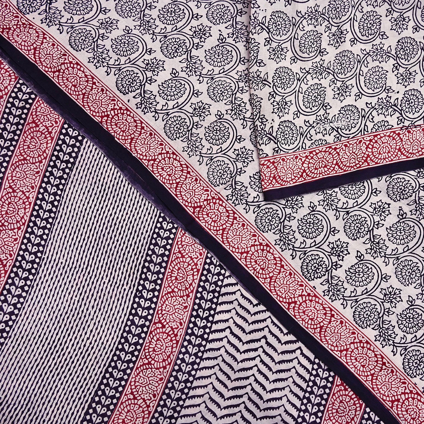 Indian Vintage Sari Cream & Black Pure Chanderi Cotton Hand Block Printed Sarees 5Yd Craft Fabric Soft Sewing Sarong Dress Making Quilting