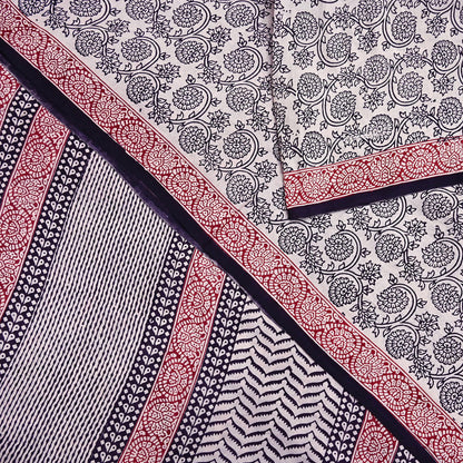 Indian Vintage Sari Cream & Black Pure Chanderi Cotton Hand Block Printed Sarees 5Yd Craft Fabric Soft Sewing Sarong Dress Making Quilting