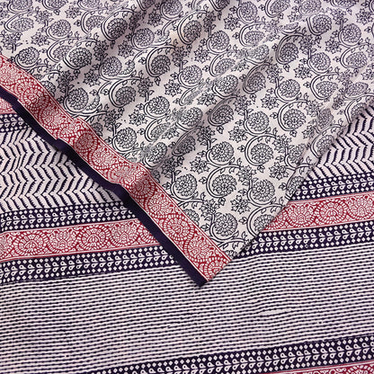 Indian Vintage Sari Cream & Black Pure Chanderi Cotton Hand Block Printed Sarees 5Yd Craft Fabric Soft Sewing Sarong Dress Making Quilting