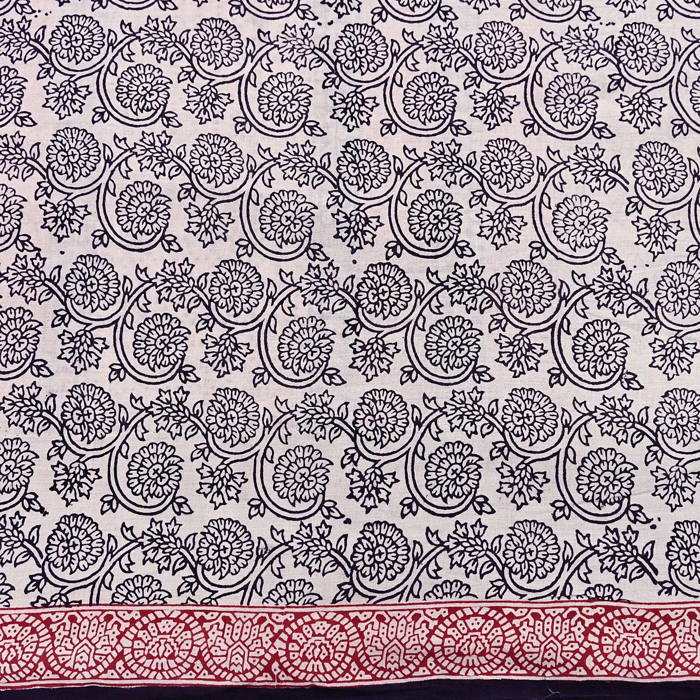 Indian Vintage Sari Cream & Black Pure Chanderi Cotton Hand Block Printed Sarees 5Yd Craft Fabric Soft Sewing Sarong Dress Making Quilting