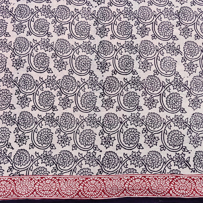 Indian Vintage Sari Cream & Black Pure Chanderi Cotton Hand Block Printed Sarees 5Yd Craft Fabric Soft Sewing Sarong Dress Making Quilting