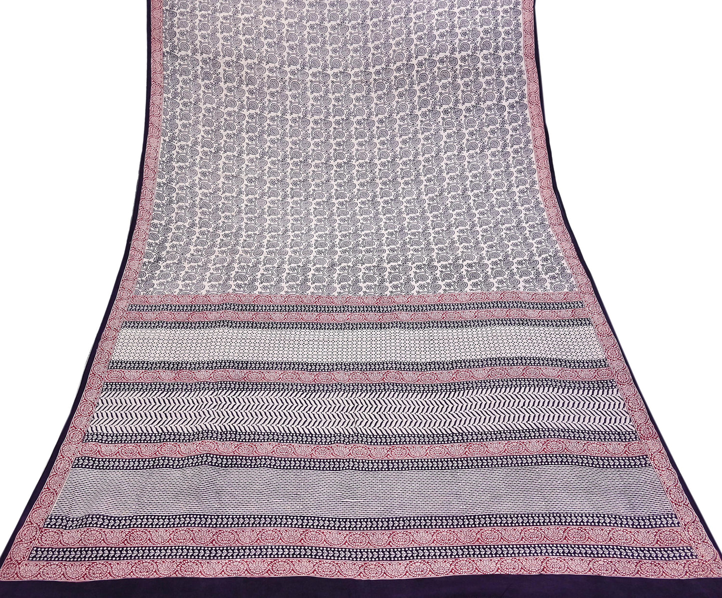 Indian Vintage Sari Cream & Black Pure Chanderi Cotton Hand Block Printed Sarees 5Yd Craft Fabric Soft Sewing Sarong Dress Making Quilting