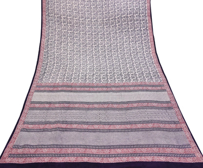 Indian Vintage Sari Cream & Black Pure Chanderi Cotton Hand Block Printed Sarees 5Yd Craft Fabric Soft Sewing Sarong Dress Making Quilting