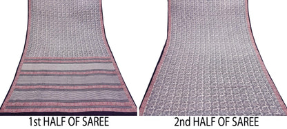 Indian Vintage Sari Cream & Black Pure Chanderi Cotton Hand Block Printed Sarees 5Yd Craft Fabric Soft Sewing Sarong Dress Making Quilting