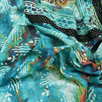 Indian Vintage Sari Green & Ivory Pure Chanderi Cotton Hand Block Printed Sarees 5Yd Craft Fabric Soft Sewing Sarong Dress Making Quilting