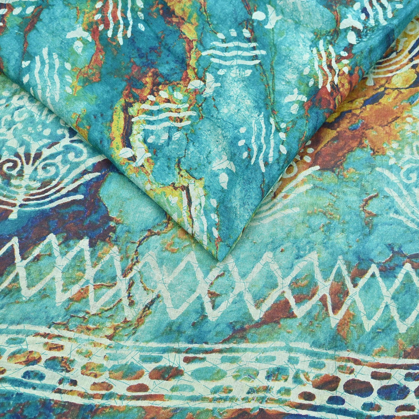 Indian Vintage Sari Green & Ivory Pure Chanderi Cotton Hand Block Printed Sarees 5Yd Craft Fabric Soft Sewing Sarong Dress Making Quilting