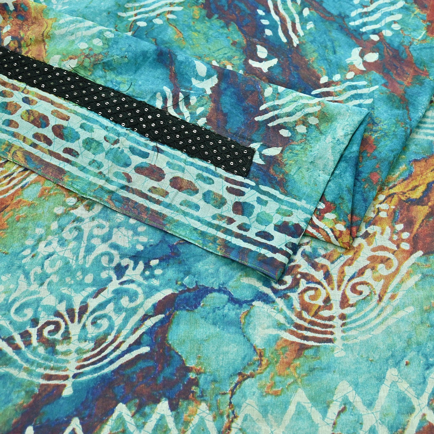 Indian Vintage Sari Green & Ivory Pure Chanderi Cotton Hand Block Printed Sarees 5Yd Craft Fabric Soft Sewing Sarong Dress Making Quilting