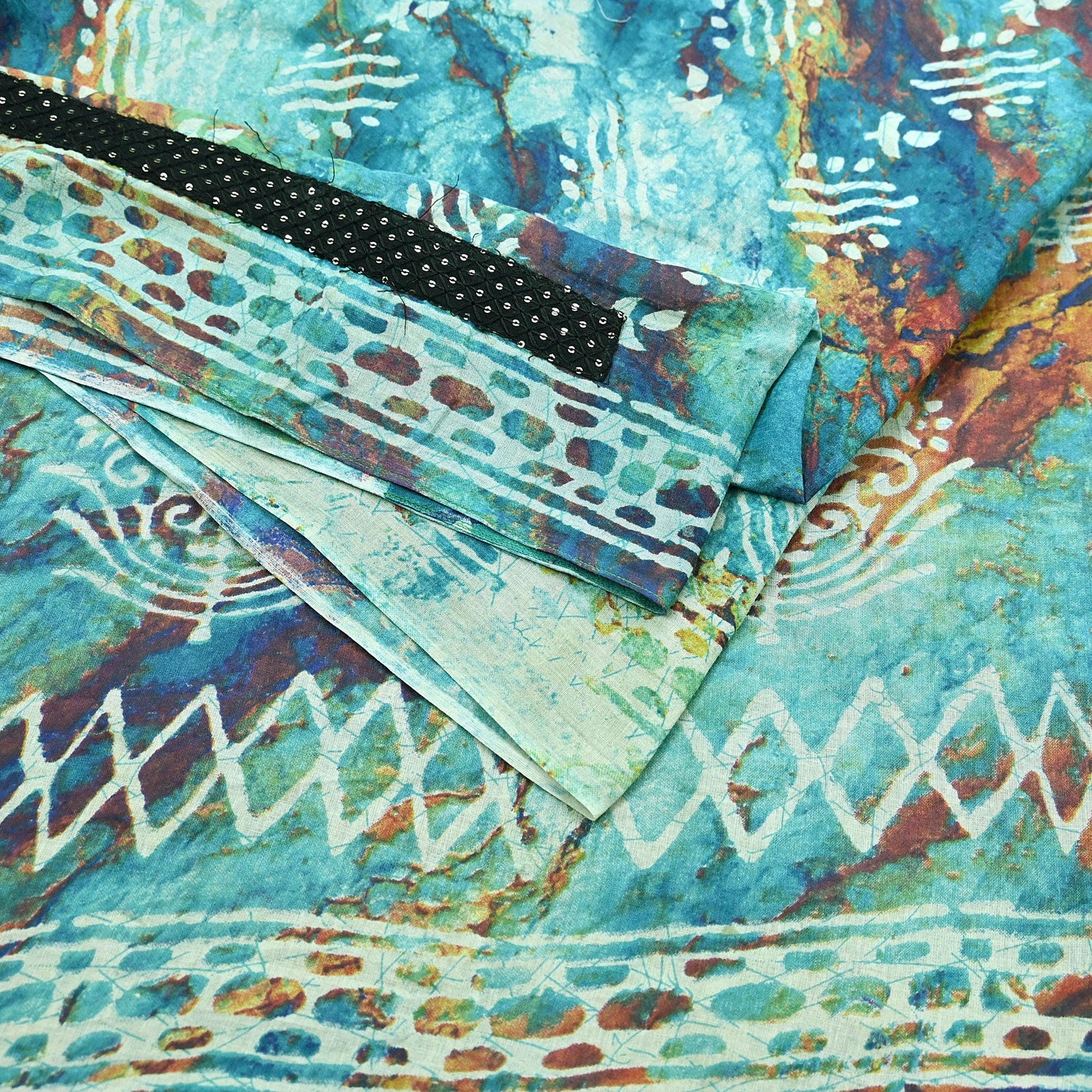 Indian Vintage Sari Green & Ivory Pure Chanderi Cotton Hand Block Printed Sarees 5Yd Craft Fabric Soft Sewing Sarong Dress Making Quilting