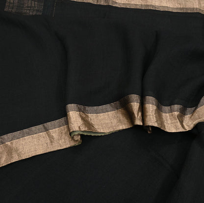Indian Vintage Sari Black hand woven Sari Pure chanderi Silk Saree Craft Fabric 5Yd Floral Soft Zari Dress making For Crafting Quilting