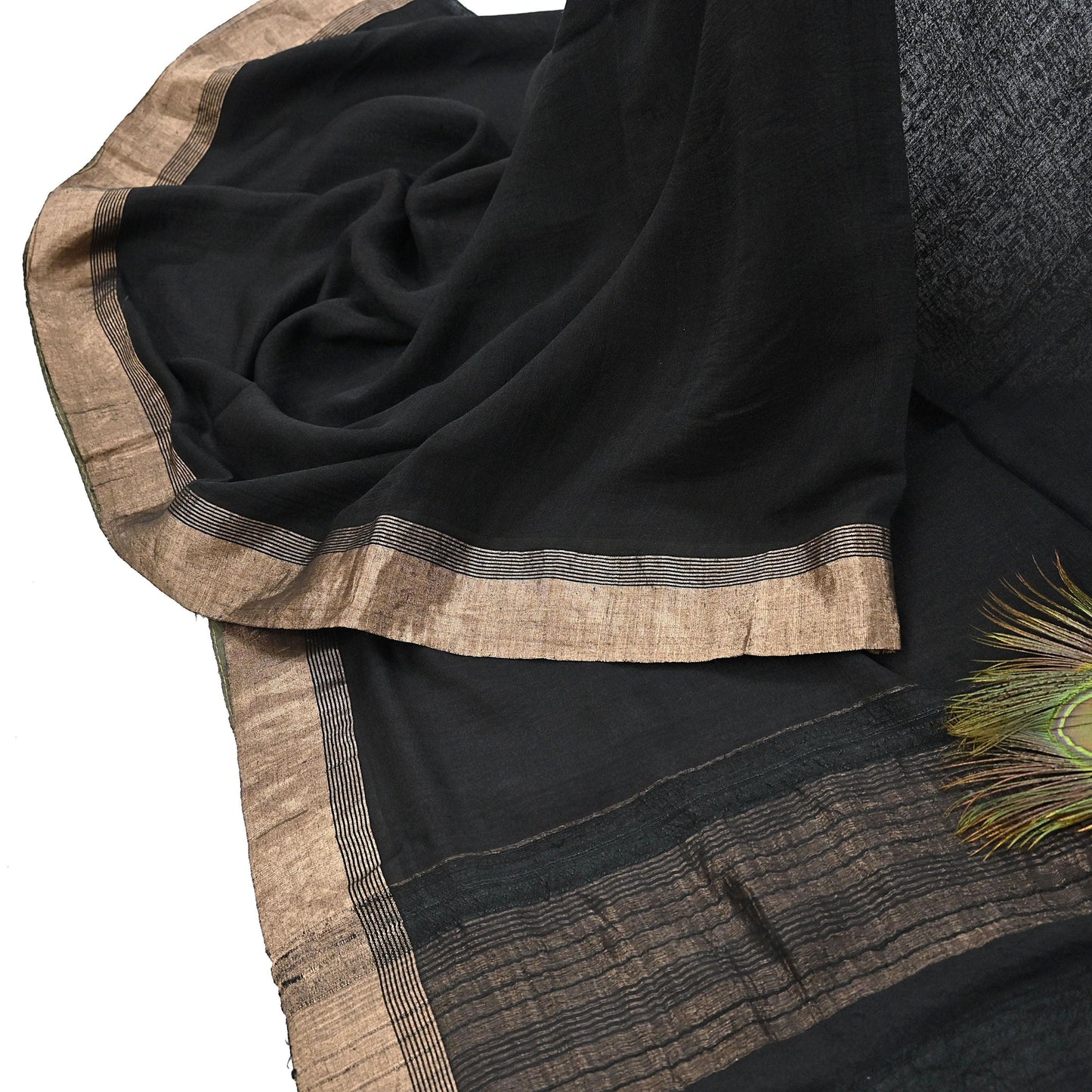 Indian Vintage Sari Black hand woven Sari Pure chanderi Silk Saree Craft Fabric 5Yd Floral Soft Zari Dress making For Crafting Quilting