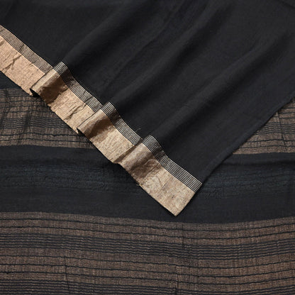 Indian Vintage Sari Black hand woven Sari Pure chanderi Silk Saree Craft Fabric 5Yd Floral Soft Zari Dress making For Crafting Quilting