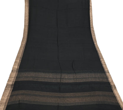 Indian Vintage Sari Black hand woven Sari Pure chanderi Silk Saree Craft Fabric 5Yd Floral Soft Zari Dress making For Crafting Quilting