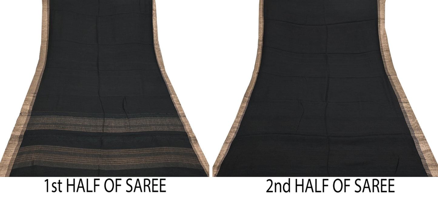 Indian Vintage Sari Black hand woven Sari Pure chanderi Silk Saree Craft Fabric 5Yd Floral Soft Zari Dress making For Crafting Quilting
