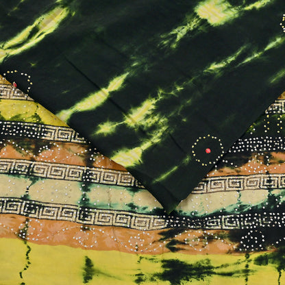 Indian Vintage Black & Yellow Saree Pure Crepe Silk Hand Embroidered Tie-Dye Sari Fabric 5yard Sewing Craft Fabric Ethnic zari