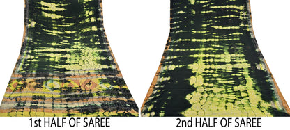 Indian Vintage Black & Yellow Saree Pure Crepe Silk Hand Embroidered Tie-Dye Sari Fabric 5yard Sewing Craft Fabric Ethnic zari