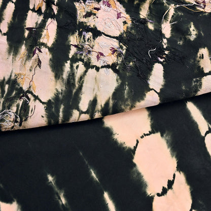 Indian Vintage black & peach Saree Pure Crepe Silk Hand Embroidered Tie-Dye Sari Fabric 5yard Sewing Craft Fabric Ethnic zari