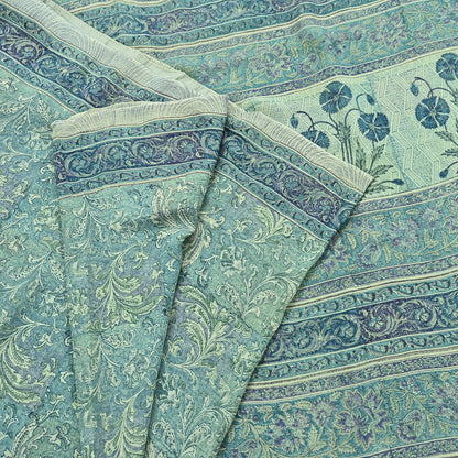 Indian Vintage Sari Green Pure Georgette Silk Block Printed Sarees Craft Fabric Sewing 5Yd Soft Sari Dress Making Crafting Quilting Upcycle