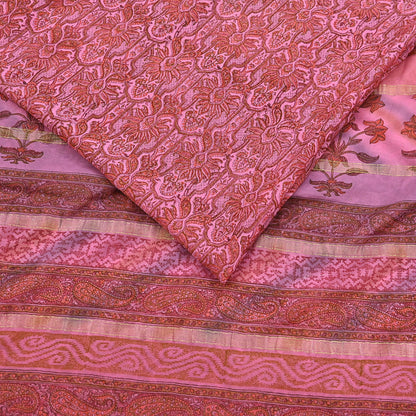 Women Vintage Sari Pink 100% Pure Georgette Silk Printed Saree Craft Fabric Sewing 6Yd Soft Sari Dress Making Crafting Quilting