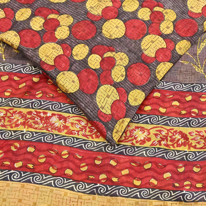 Indian Vintage Sari 100% Pure Silk Printed Sarees 5yd Sewing Craft Fabric Dress Making Soft Woven Border Upcycle Quilting