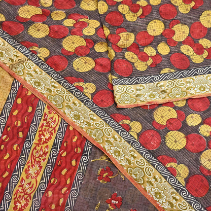 Indian Vintage Sari 100% Pure Silk Printed Sarees 5yd Sewing Craft Fabric Dress Making Soft Woven Border Upcycle Quilting