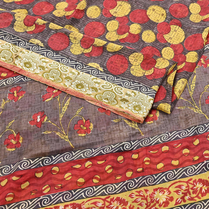 Indian Vintage Sari 100% Pure Silk Printed Sarees 5yd Sewing Craft Fabric Dress Making Soft Woven Border Upcycle Quilting