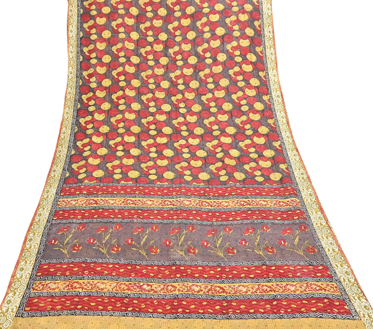 Indian Vintage Sari 100% Pure Silk Printed Sarees 5yd Sewing Craft Fabric Dress Making Soft Woven Border Upcycle Quilting