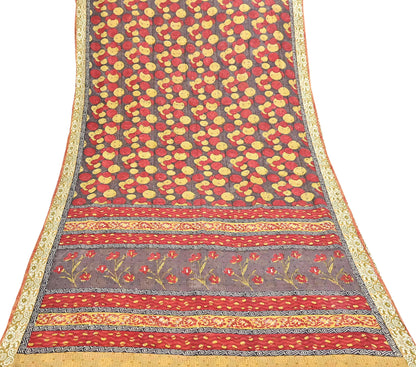 Indian Vintage Sari 100% Pure Silk Printed Sarees 5yd Sewing Craft Fabric Dress Making Soft Woven Border Upcycle Quilting