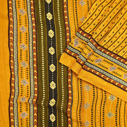 Indian Vintage Sari Yellow 100% Pure Silk Printed Sarees 6yd Sewing Craft Fabric Dress Making Soft Woven Border Upcycle Quilting