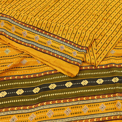 Indian Vintage Sari Yellow 100% Pure Silk Printed Sarees 6yd Sewing Craft Fabric Dress Making Soft Woven Border Upcycle Quilting