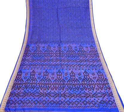 Vintage Sari Blue Pure Silk Printed Saree Fabric 5yard Sewing Soft Dress Designing for Crafting Quilting Upcycle Soft Border